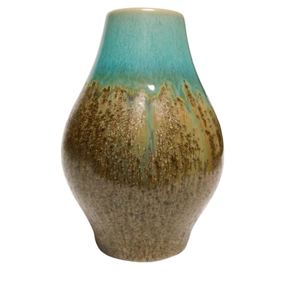 Mid Century Ceramic Ombré Turquoise Blue & Brown Art Pottery Bud Vase - 4”